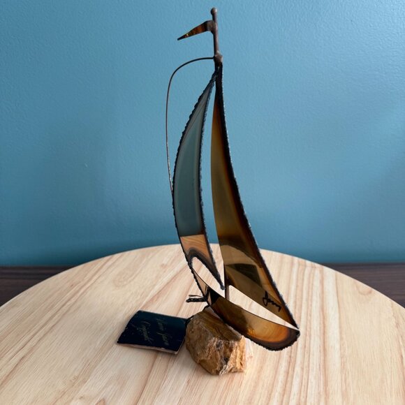 Mario Jason Originals Brass Sailboat Sculpture On Stone Base w Tags - Picture 2 of 14